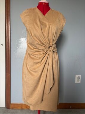 Tommy Bahama Camel Taupe Ring-Detail Sleeveless Mini Dress